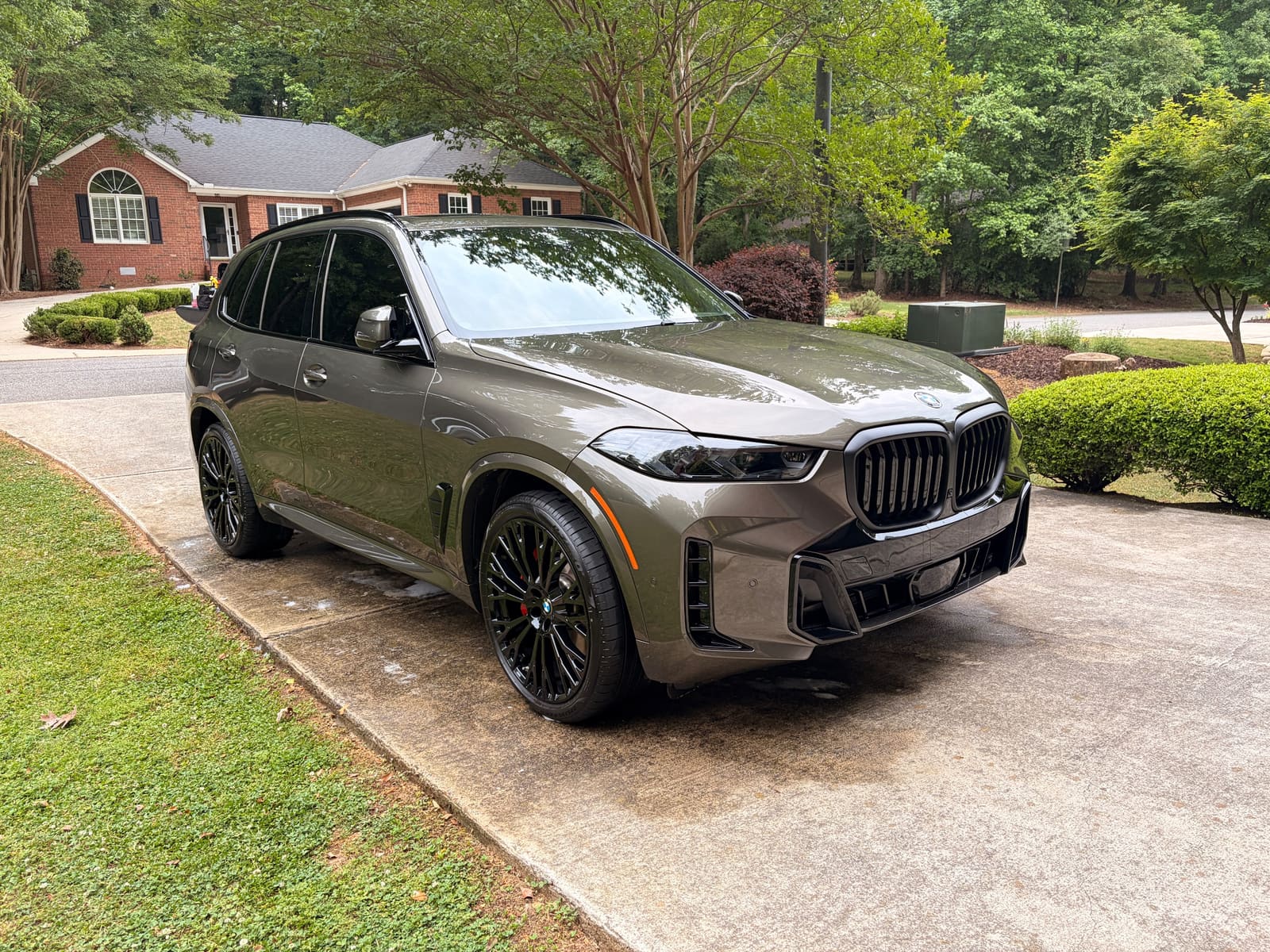 Dark green BMW X5 detailed and parked on a driveway